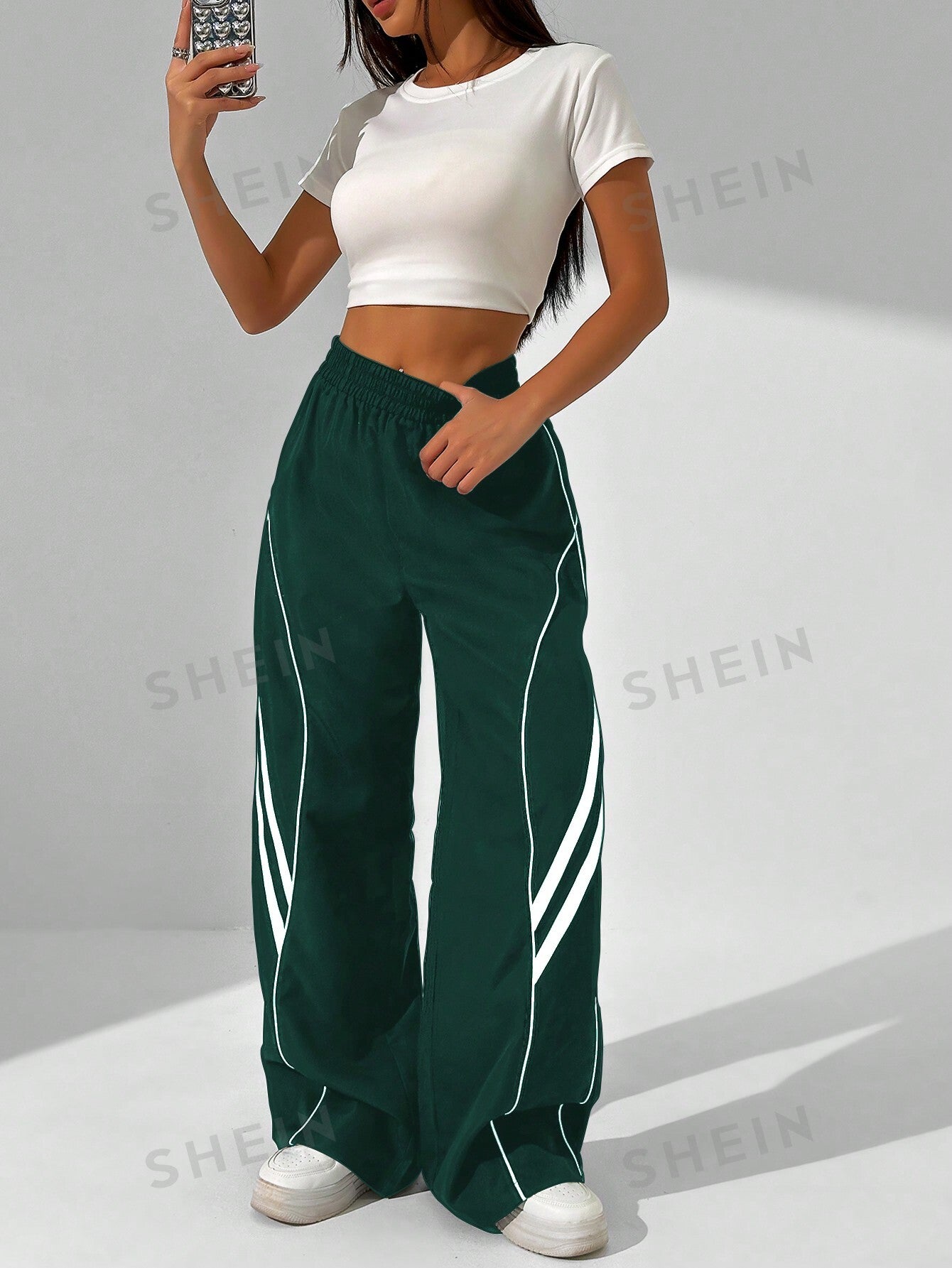 Women's Fashionable Loose-Fit Casual Color-Block Wide Leg Pants