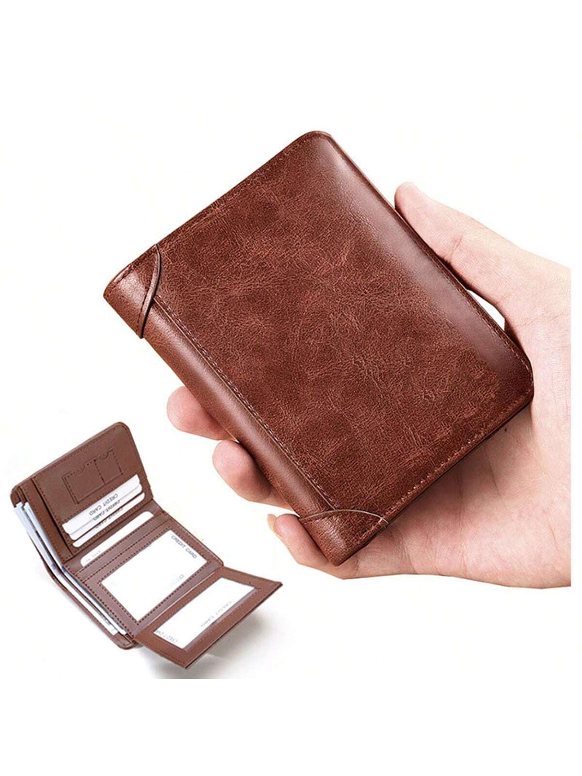 Men's Leather Wallet Minimalist Vertical Short Business 3 Fold Anti-Theft Credit Card Holder Money Bag Wallets Man