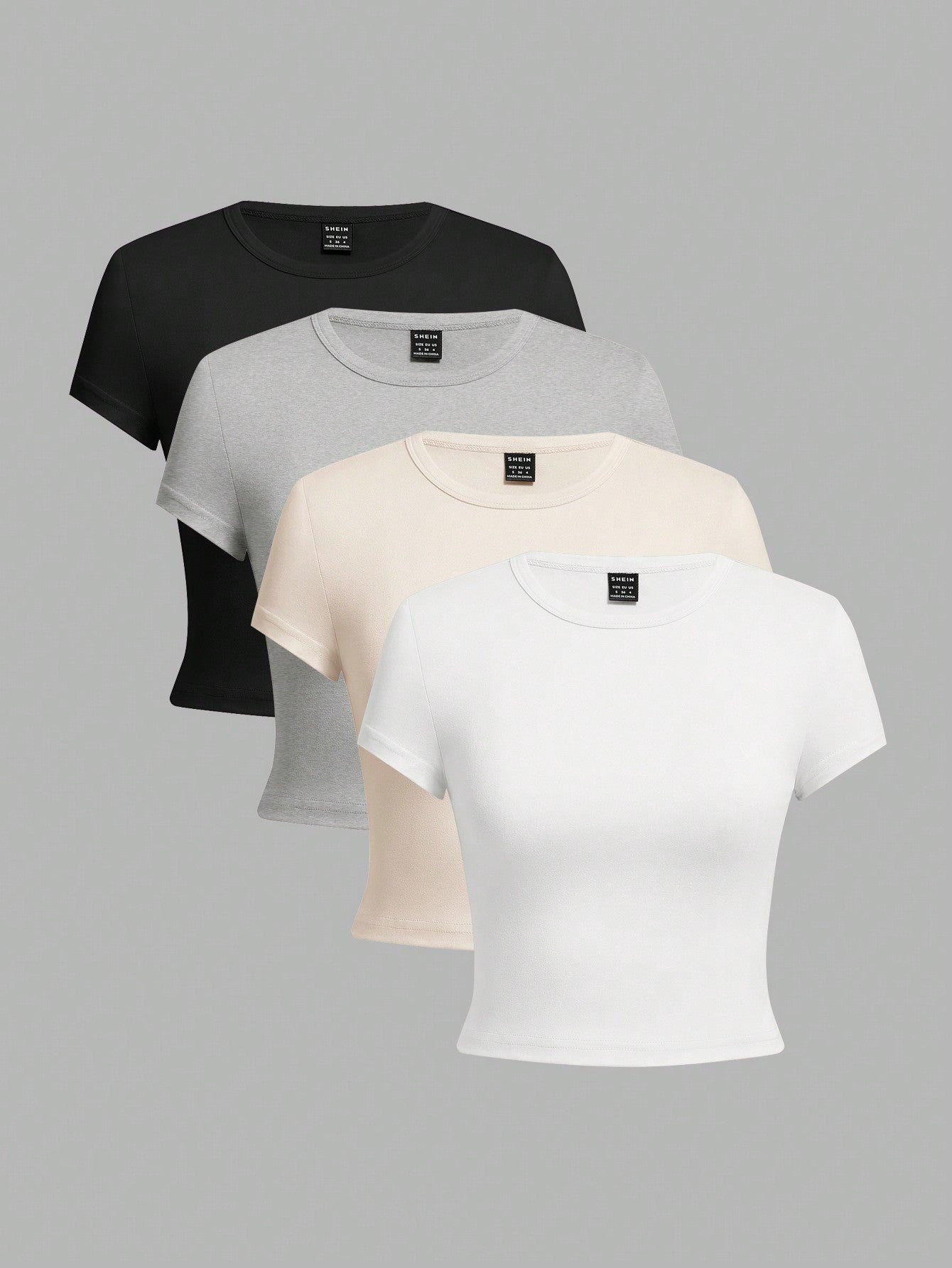 EZwear 4pcs Set Women Crew Neck Short Sleeve Fitted T-Shirts, Suitable For Summer