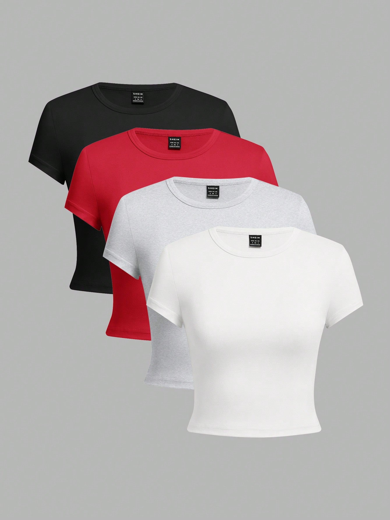 EZwear 4pcs Set Women Crew Neck Short Sleeve Fitted T-Shirts, Suitable For Summer