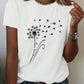 EMERY ROSE Dandelion Butterfly Pattern Short Sleeve Round Neck T-Shirt Casual Graphic Tees Women Tops