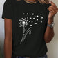 EMERY ROSE Dandelion Butterfly Pattern Short Sleeve Round Neck T-Shirt Casual Graphic Tees Women Tops