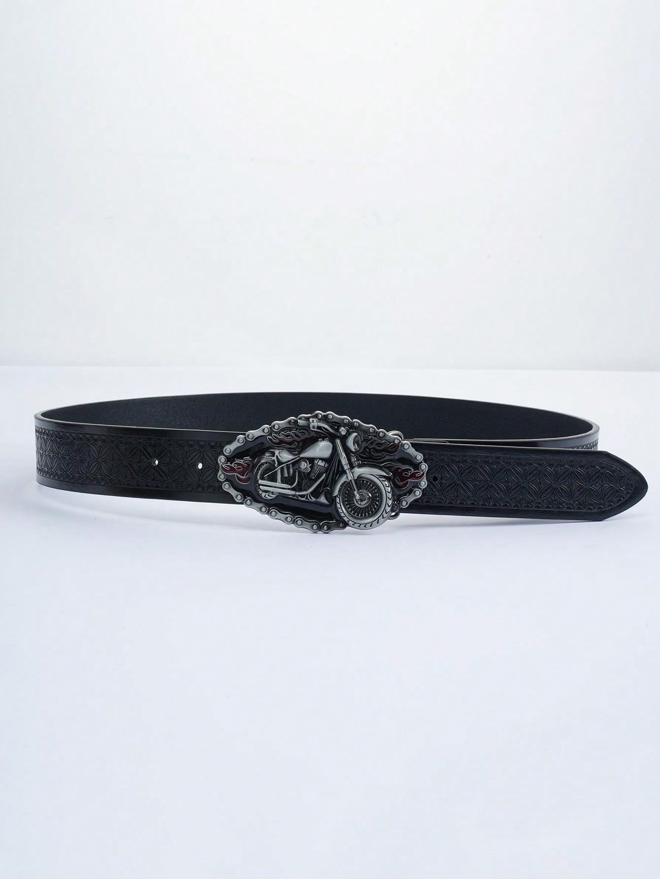 Motorcycle Punk Style Casual Men Belt Thick Durable Leather Belt With Unique Buckle For Young Trendsetter