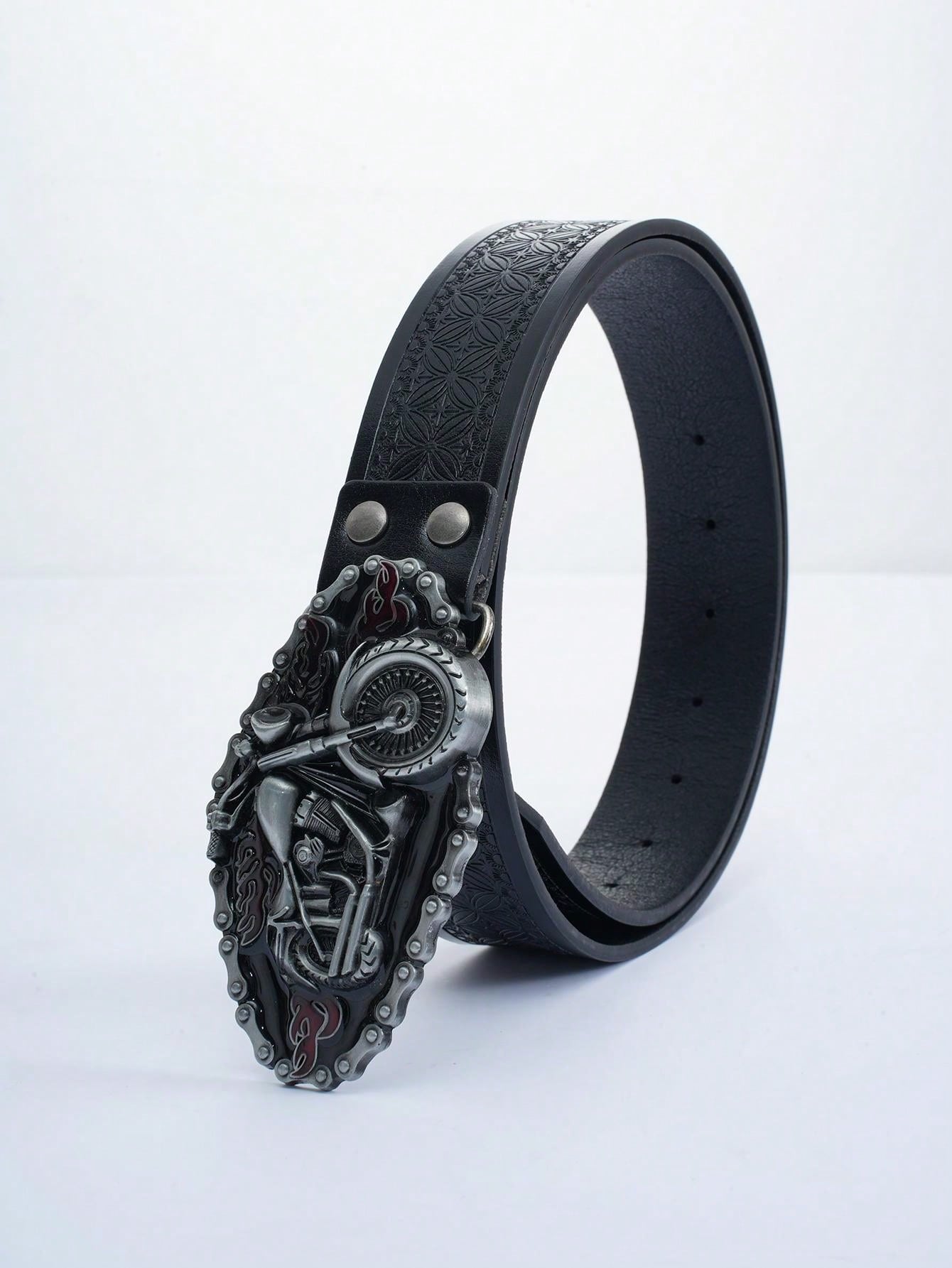 Motorcycle Punk Style Casual Men Belt Thick Durable Leather Belt With Unique Buckle For Young Trendsetter