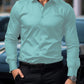 Manfinity Mode Men's Solid Color Long Sleeve Shirt With Embroidered Cuffs