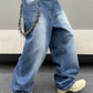 Manfinity EMRG Men's Street Style Loose Wide Leg Jeans Oversize Long Washed Light Jean Cargo Plain Blue Party Y2K Friends