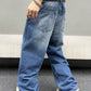 Manfinity EMRG Men's Street Style Loose Wide Leg Jeans Oversize Long Washed Light Jean Cargo Plain Blue Party Y2K Friends