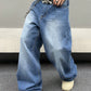 Manfinity EMRG Men's Street Style Loose Wide Leg Jeans Oversize Long Washed Light Jean Cargo Plain Blue Party Y2K Friends