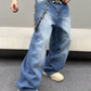 Manfinity EMRG Men's Street Style Loose Wide Leg Jeans Oversize Long Washed Light Jean Cargo Plain Blue Party Y2K Friends