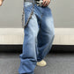 Manfinity EMRG Men's Street Style Loose Wide Leg Jeans Oversize Long Washed Light Jean Cargo Plain Blue Party Y2K Friends