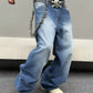 Manfinity EMRG Men's Street Style Loose Wide Leg Jeans Oversize Long Washed Light Jean Cargo Plain Blue Party Y2K Friends