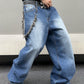 Manfinity EMRG Men's Street Style Loose Wide Leg Jeans Oversize Long Washed Light Jean Cargo Plain Blue Party Y2K Friends