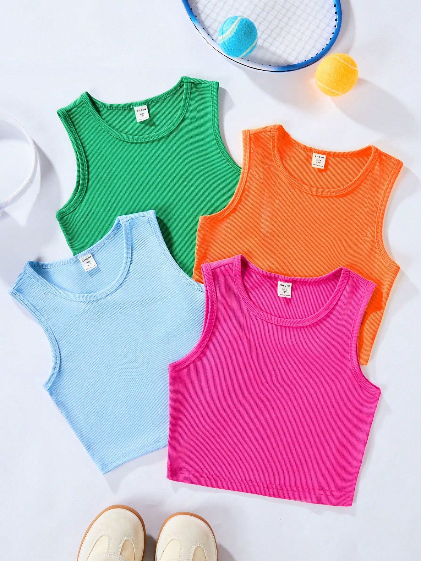 Tween Girl Spring/Summer Casual Solid Round Neck Ribbed Tank Top