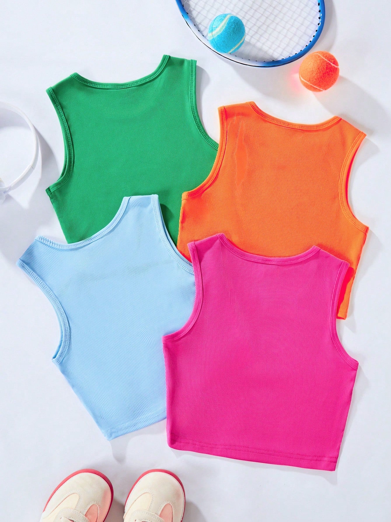 Tween Girl Spring/Summer Casual Solid Round Neck Ribbed Tank Top