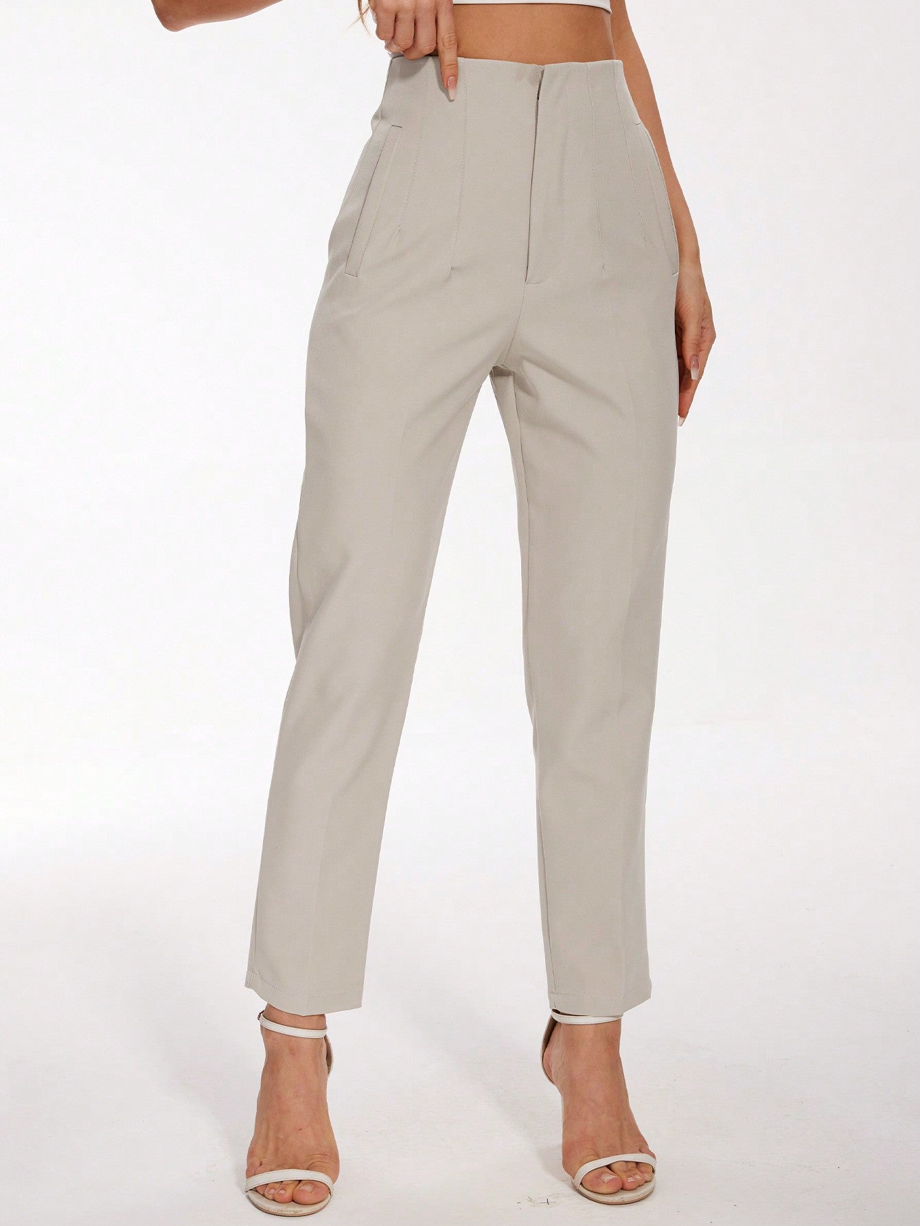 Women Trousers Ladies Slim-Fit Stylish Solid Color Slim Pleated Stretch Straight Leg Casual Formal Wear Straight Pants