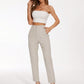 Women Trousers Ladies Slim-Fit Stylish Solid Color Slim Pleated Stretch Straight Leg Casual Formal Wear Straight Pants