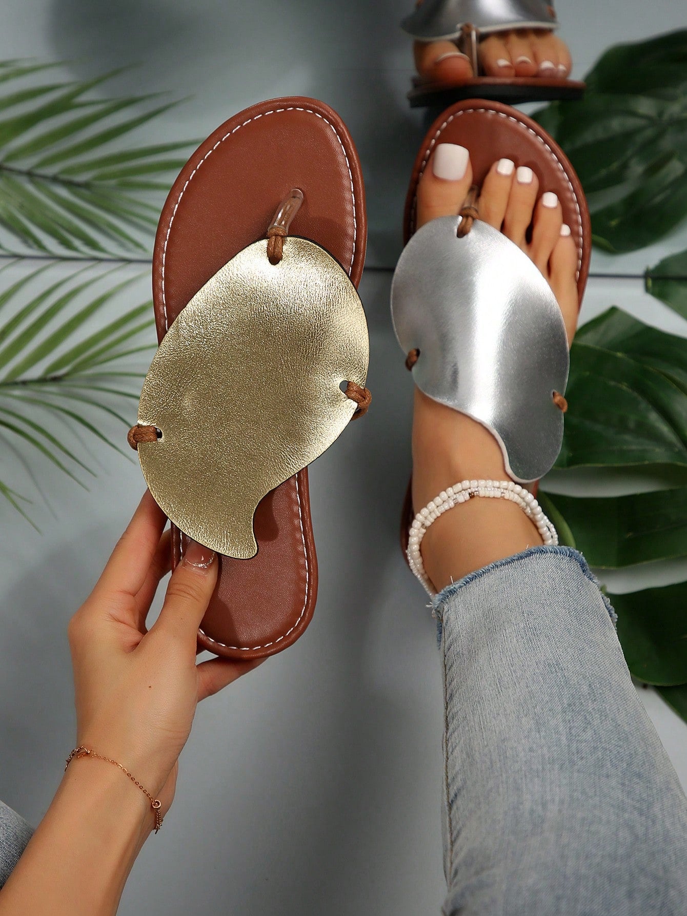 2024 Summer New Mango Two-Tone Women's Flat Casual Slippers