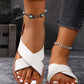 European And American Style Simple White Flat Sandals For Women, Casual Outdoor Beach Slippers With PU Leather Cross Straps