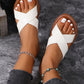 European And American Style Simple White Flat Sandals For Women, Casual Outdoor Beach Slippers With PU Leather Cross Straps