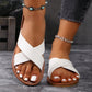 European And American Style Simple White Flat Sandals For Women, Casual Outdoor Beach Slippers With PU Leather Cross Straps