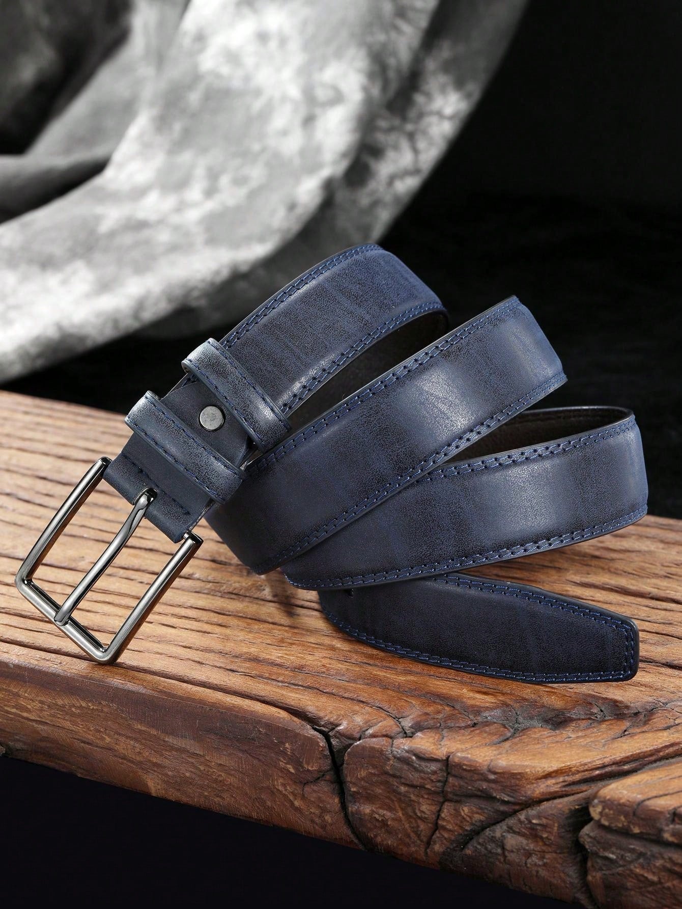 1pc Simple Rectangular Buckle PU Belt For Youth Men's Casual Pants Decoration