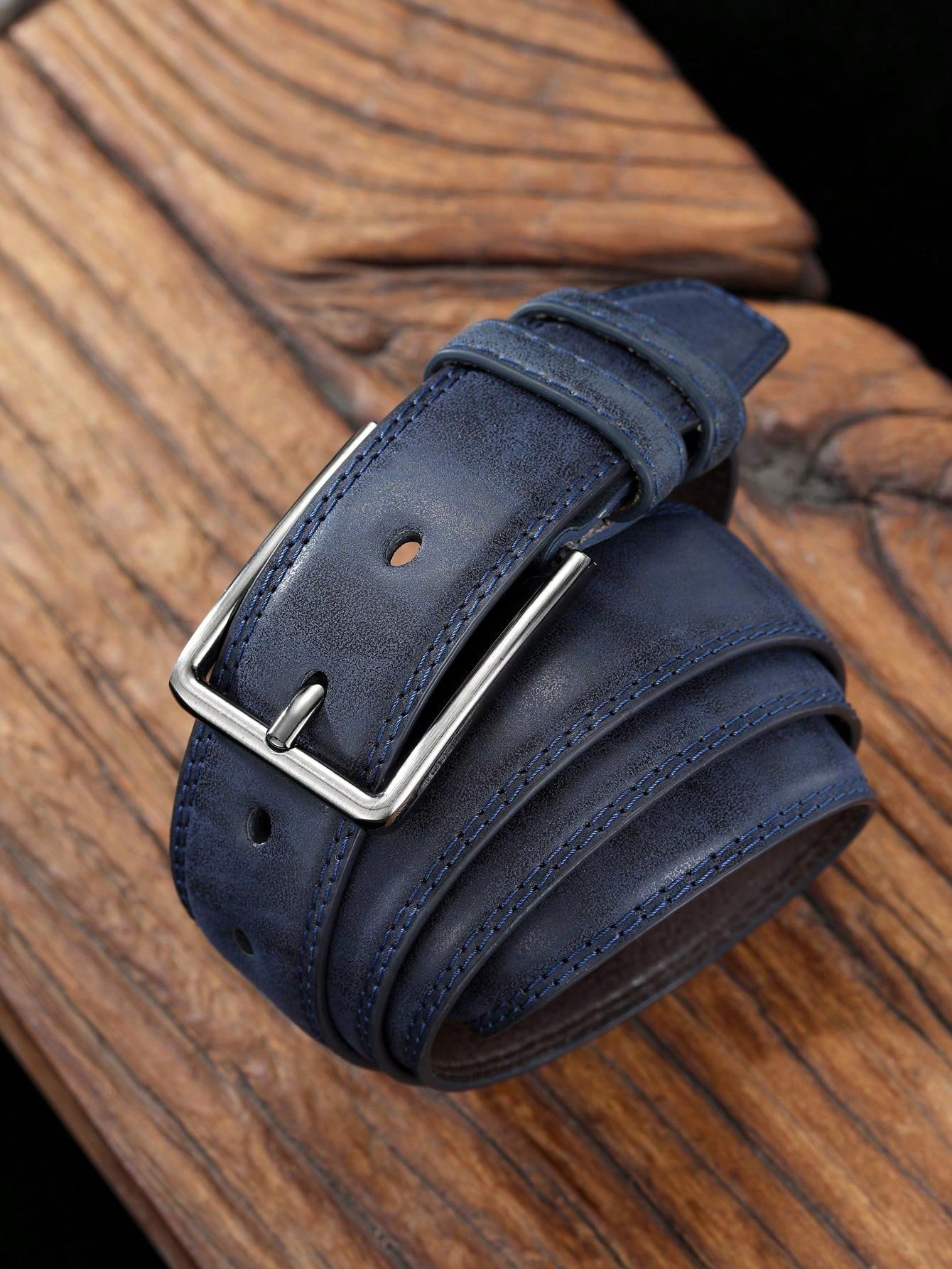 1pc Simple Rectangular Buckle PU Belt For Youth Men's Casual Pants Decoration