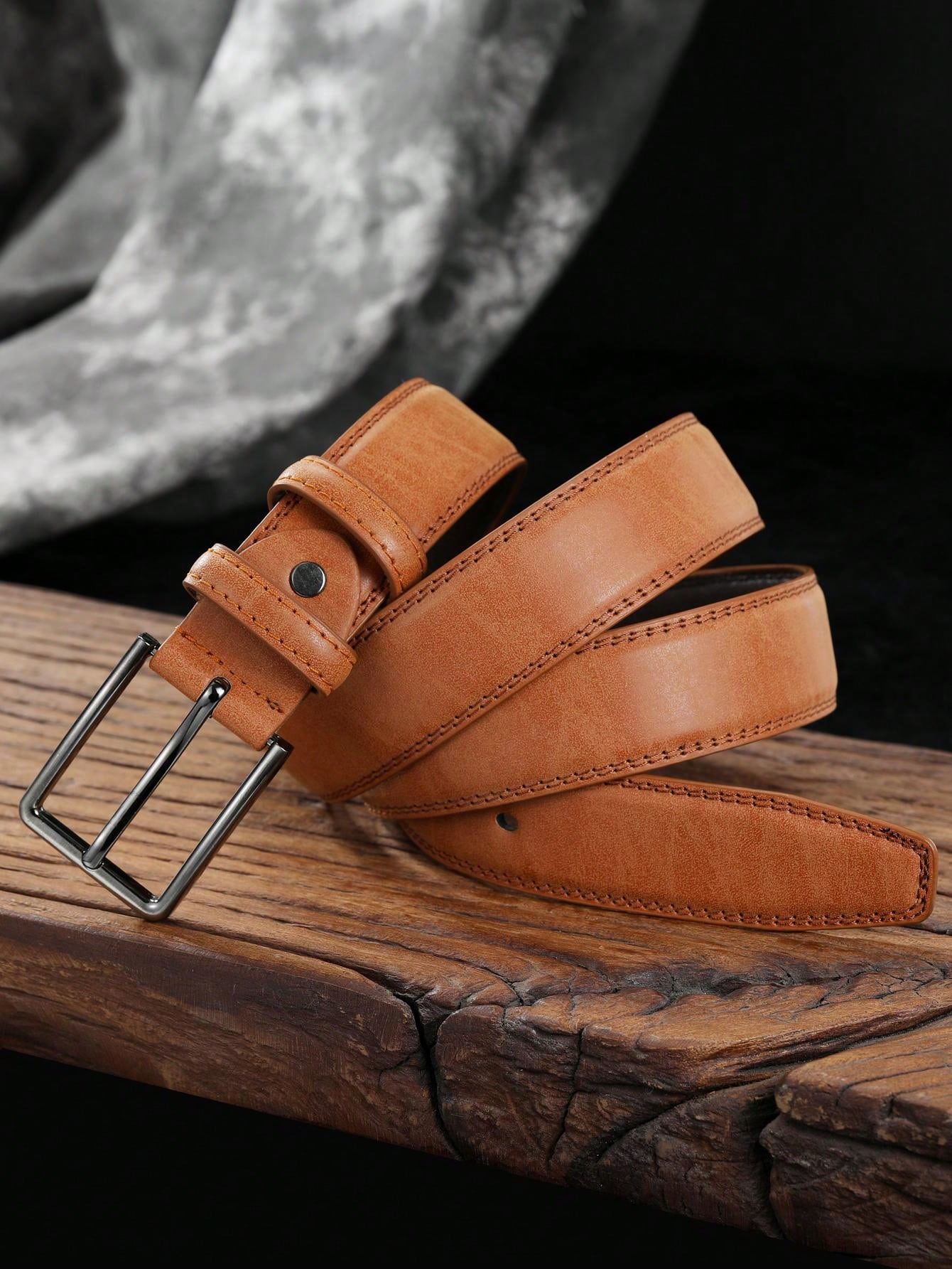 1pc Simple Rectangular Buckle PU Belt For Youth Men's Casual Pants Decoration