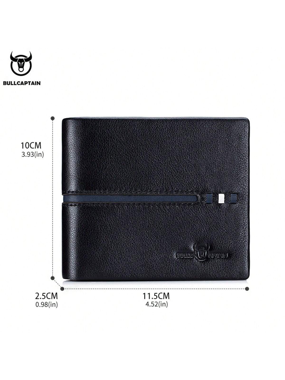 Men's Genuine Leather Short Wallet RFlD Blocking Bull Head PatternWallet Multiple Card Slots Purse Three-Fold Large Capacity Card Holder Gift For Men