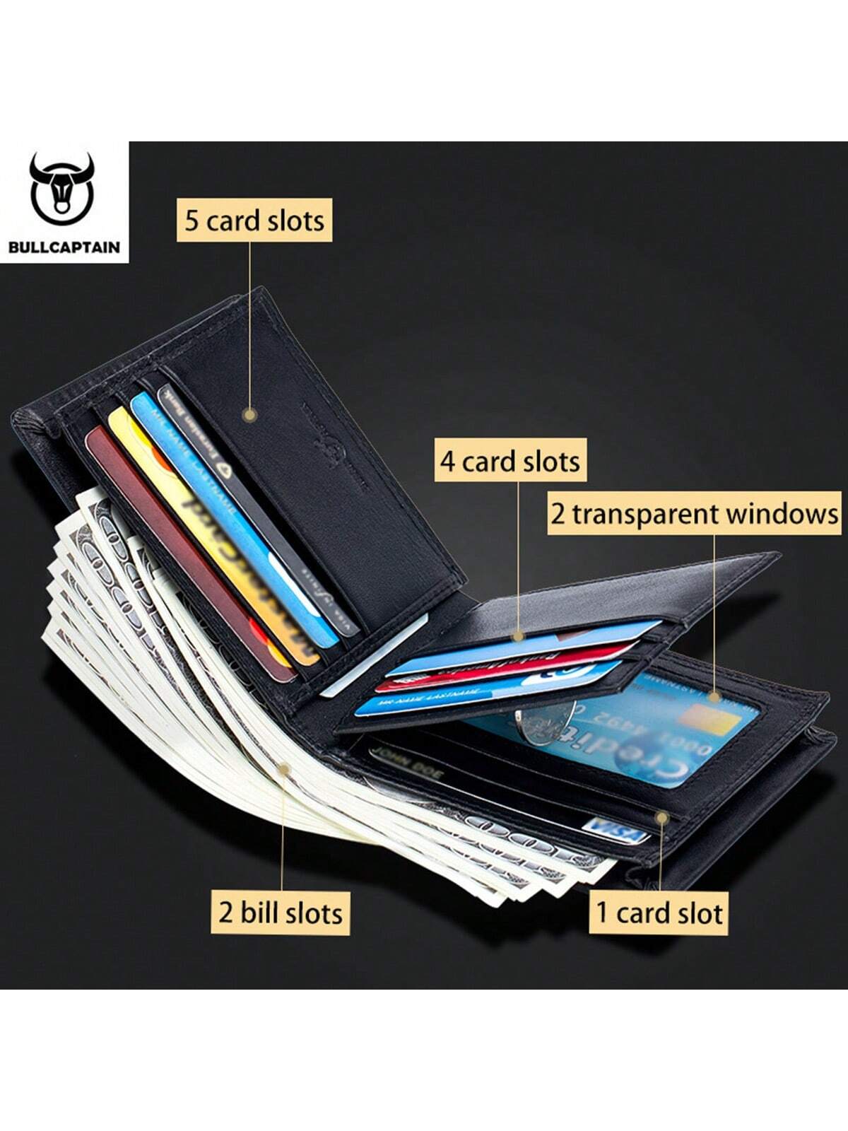 Men's Genuine Leather Short Wallet RFlD Blocking Bull Head PatternWallet Multiple Card Slots Purse Three-Fold Large Capacity Card Holder Gift For Men