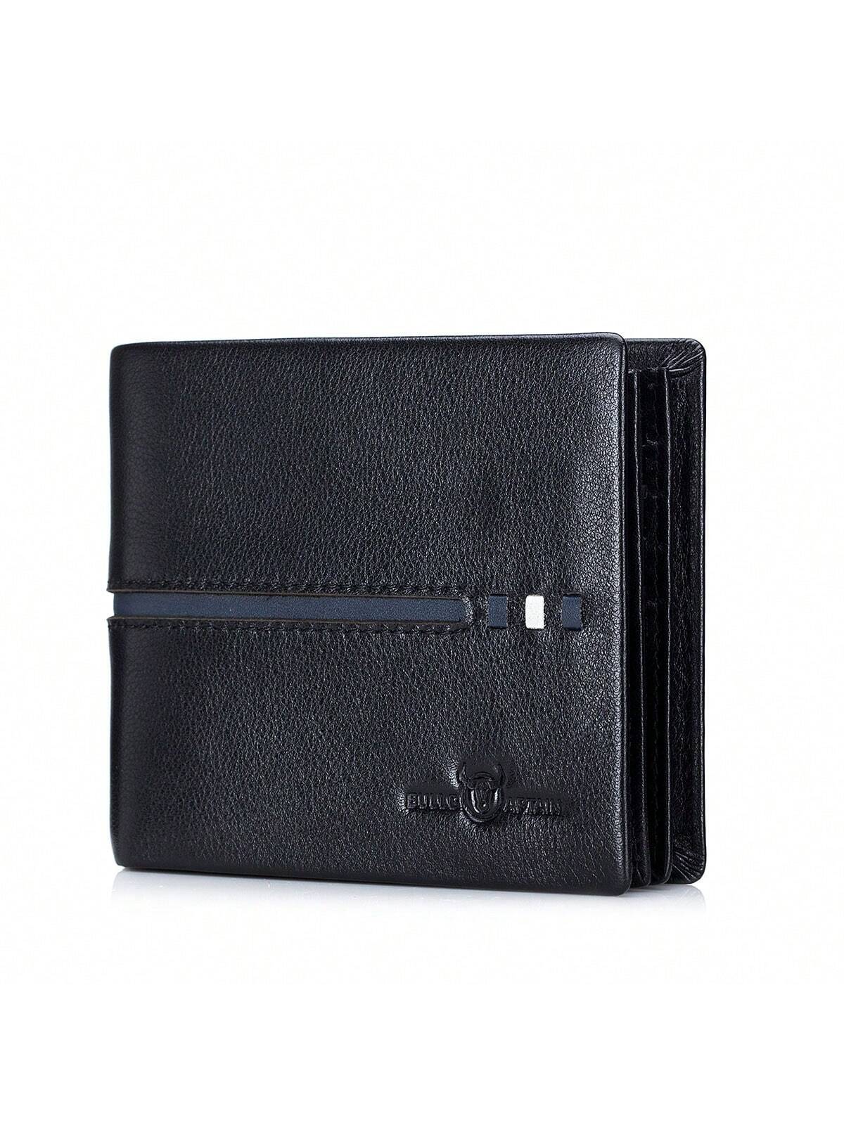 Men's Genuine Leather Short Wallet RFlD Blocking Bull Head PatternWallet Multiple Card Slots Purse Three-Fold Large Capacity Card Holder Gift For Men