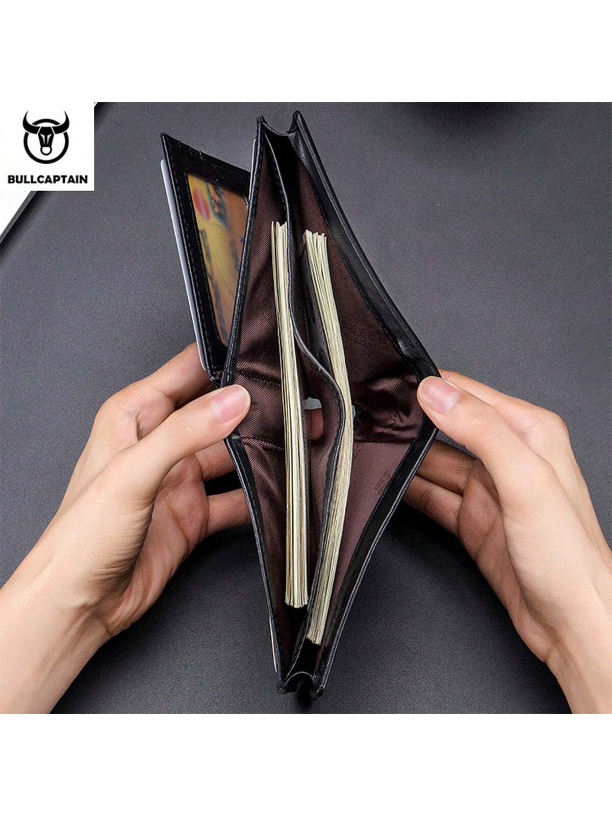 Men's Genuine Leather Short Wallet RFlD Blocking Bull Head PatternWallet Multiple Card Slots Purse Three-Fold Large Capacity Card Holder Gift For Men