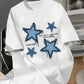 Comfortcana Oversized Women's Five-Pointed Star Print Round Neck Short Sleeve T-Shirt, Loose Fit Casual Pullover Top, Summer, Cotton Blend