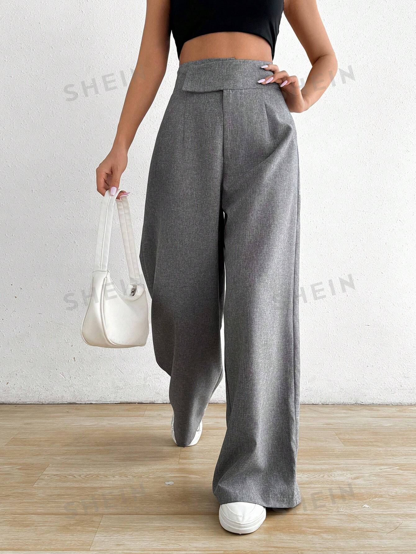 Privé Women's Casual Asymmetrical High Waisted Wide Leg Pants