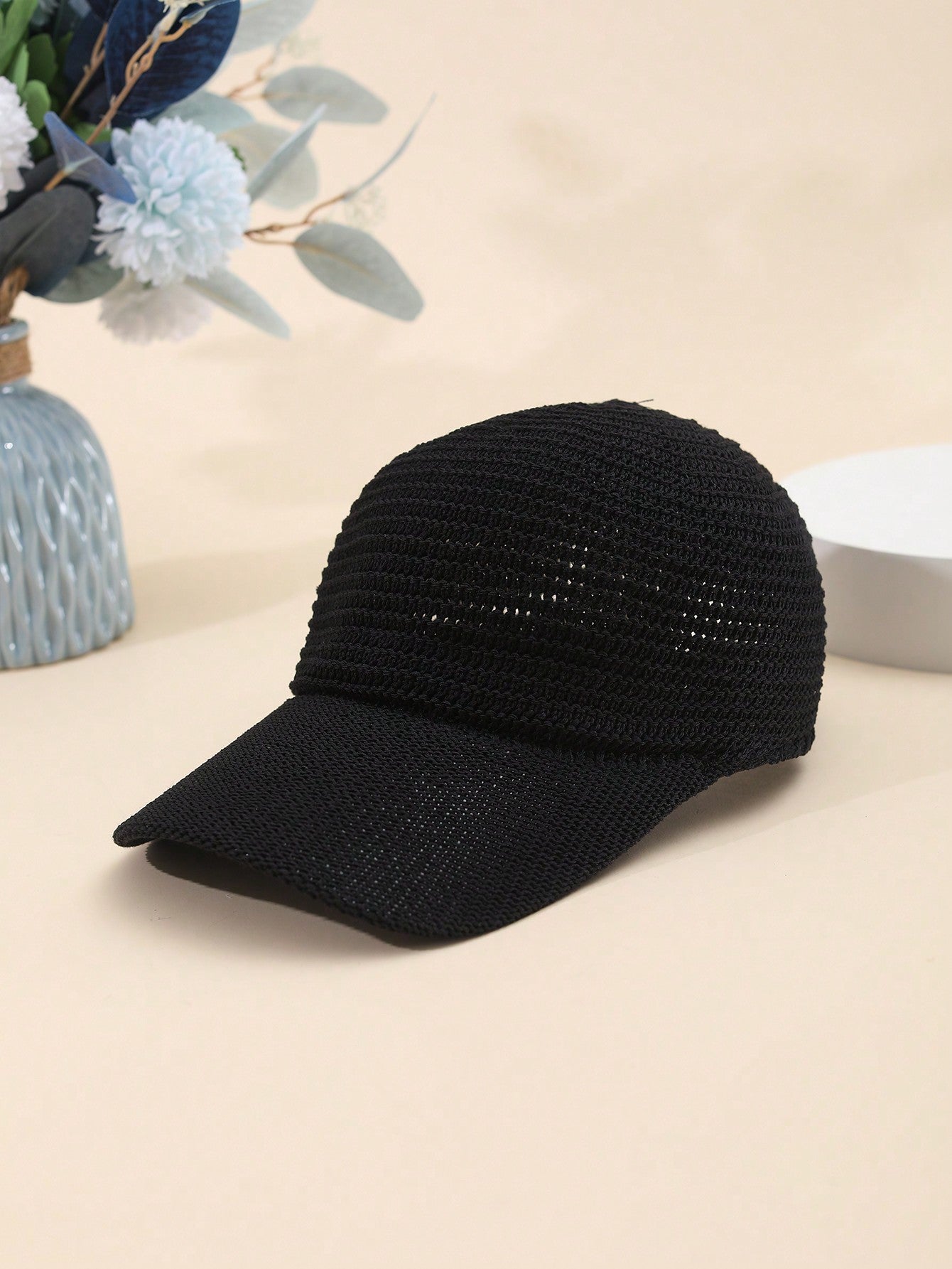 Street 1pc Unisex Korean Style Linen Hollow Out Baseball Cap Suitable For Spring And Summer