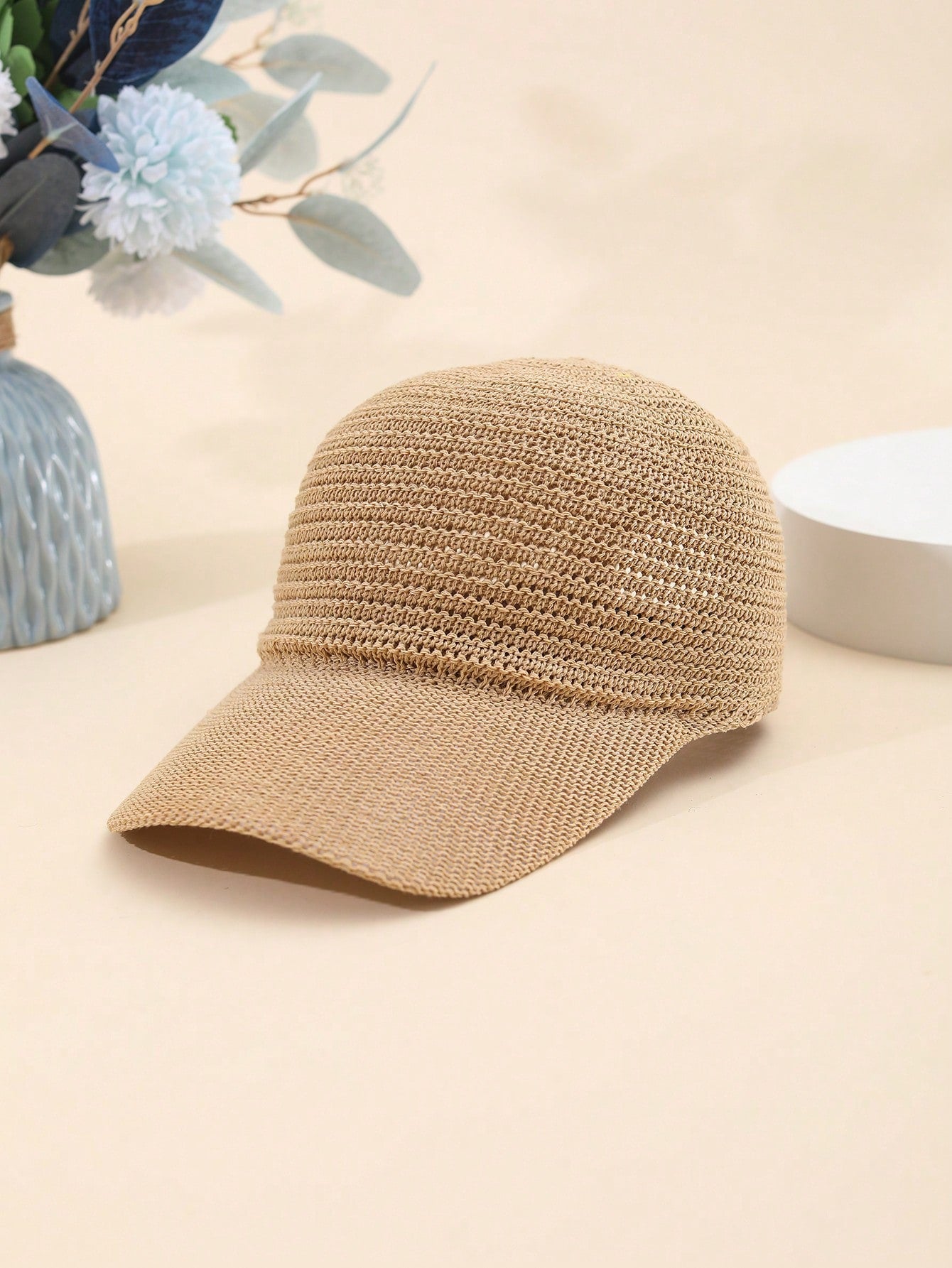 Street 1pc Unisex Korean Style Linen Hollow Out Baseball Cap Suitable For Spring And Summer