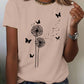 EMERY ROSE Dandelion Butterfly Pattern Short Sleeve Round Neck T-Shirt Casual Graphic Tees Women Tops