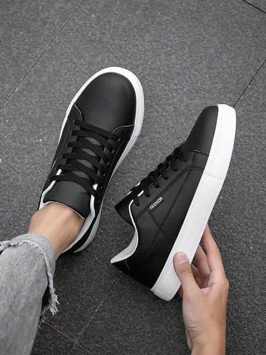 Men's Minimalist Style Front Tied Athletic Skate Shoes, Fashionable Breathable Slip-Resistant White Sports Shoes All-Match Outdoor Shoes For Students