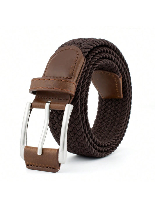 1pc Men's Stretch Woven Belt, Multiple Colors Available, Hole-Free Elasticity Belt, Fashionable Casual Golf Belt For Daily Wear