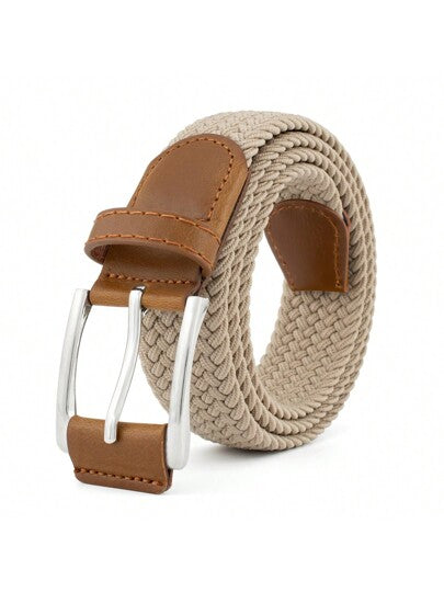 1pc Men's Stretch Woven Belt, Multiple Colors Available, Hole-Free Elasticity Belt, Fashionable Casual Golf Belt For Daily Wear