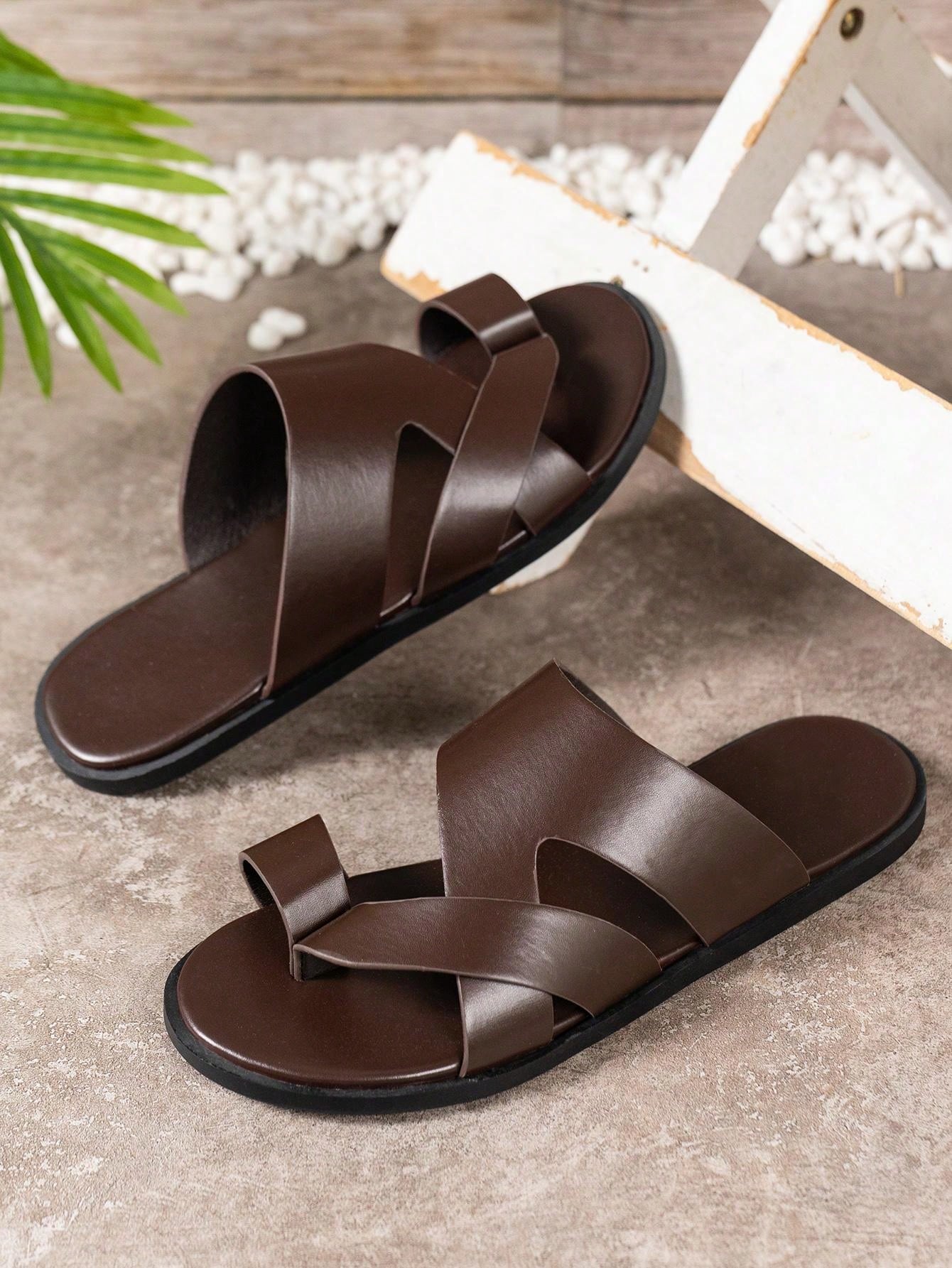 Men's Outdoor Party/Business/Vacation Comfortable Lightweight Non-Slip Slip-On Open-Toe Breathable Solid Color High-End Fashion Casual Flat Sandals