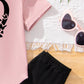 Young Girl 2pcs/Set Casual Heart Pattern Pink Short Sleeve T-Shirt And Long Pants, Summer