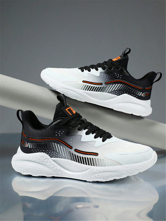 Men's Unique Design Black And White Mesh Running Shoes, Lightweight Outdoor Casual Lover's Sport Shoes