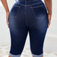 Plus Size Distressed Cropped Jeans With Frayed Hem And Whiskering