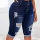 Plus Size Distressed Cropped Jeans With Frayed Hem And Whiskering