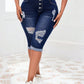 Plus Size Distressed Cropped Jeans With Frayed Hem And Whiskering