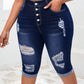 Plus Size Distressed Cropped Jeans With Frayed Hem And Whiskering