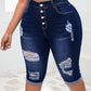 Plus Size Distressed Cropped Jeans With Frayed Hem And Whiskering