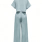 2pcs Set: Solid Color Button Front Short Sleeve Top And Pocket Pants, Elegant Summer Outfit