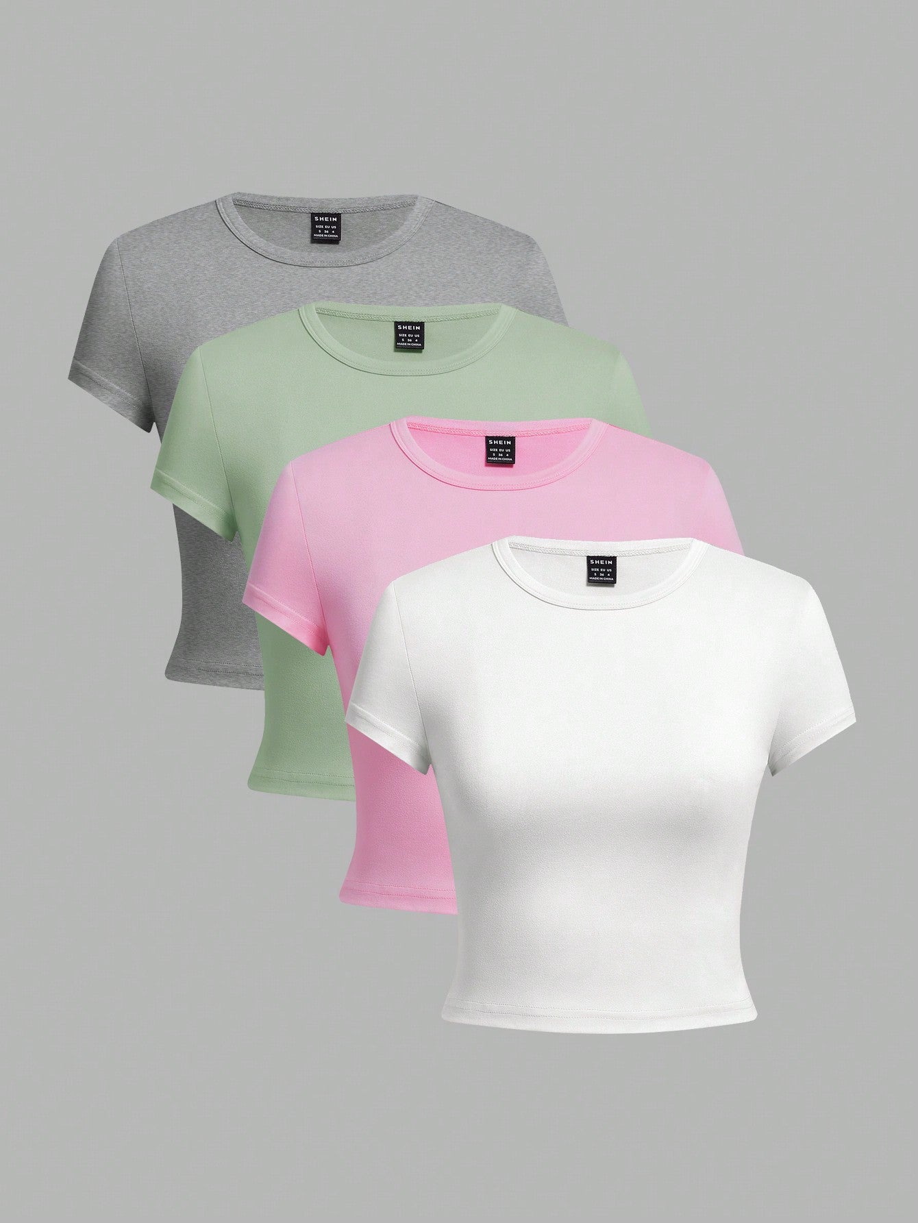 EZwear 4pcs Set Women Crew Neck Short Sleeve Fitted T-Shirts, Suitable For Summer