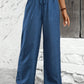 VCAY Solid Color Straight Leg High-Waisted Casual Pants Ideal For Vacation And Leisure